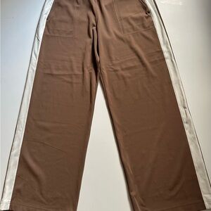 Athleta Brown and White Joggers with Sporty Stripes Size L